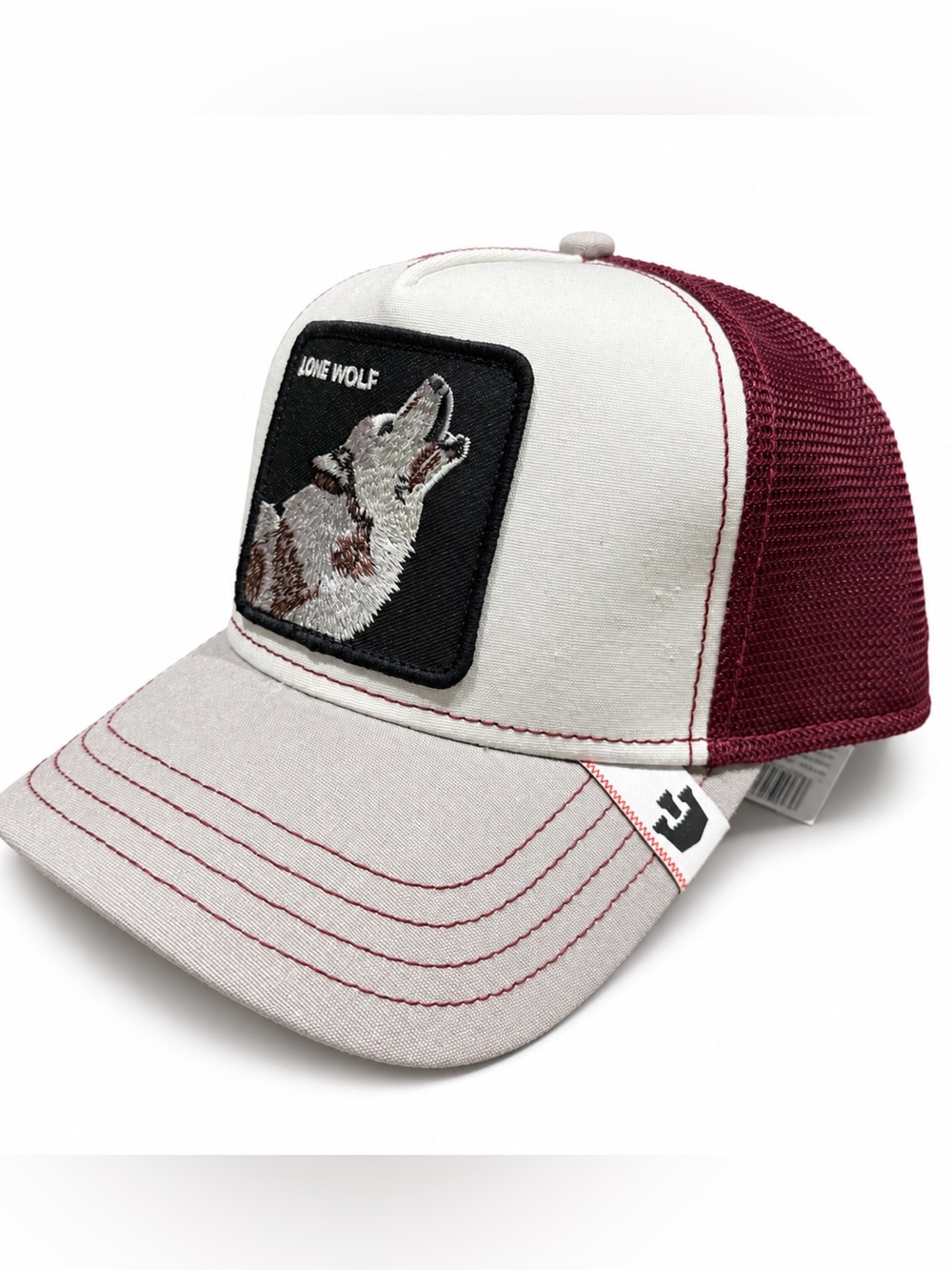 Goorin Bros Wolf Patch Trucker Hat - Maroon and Cream